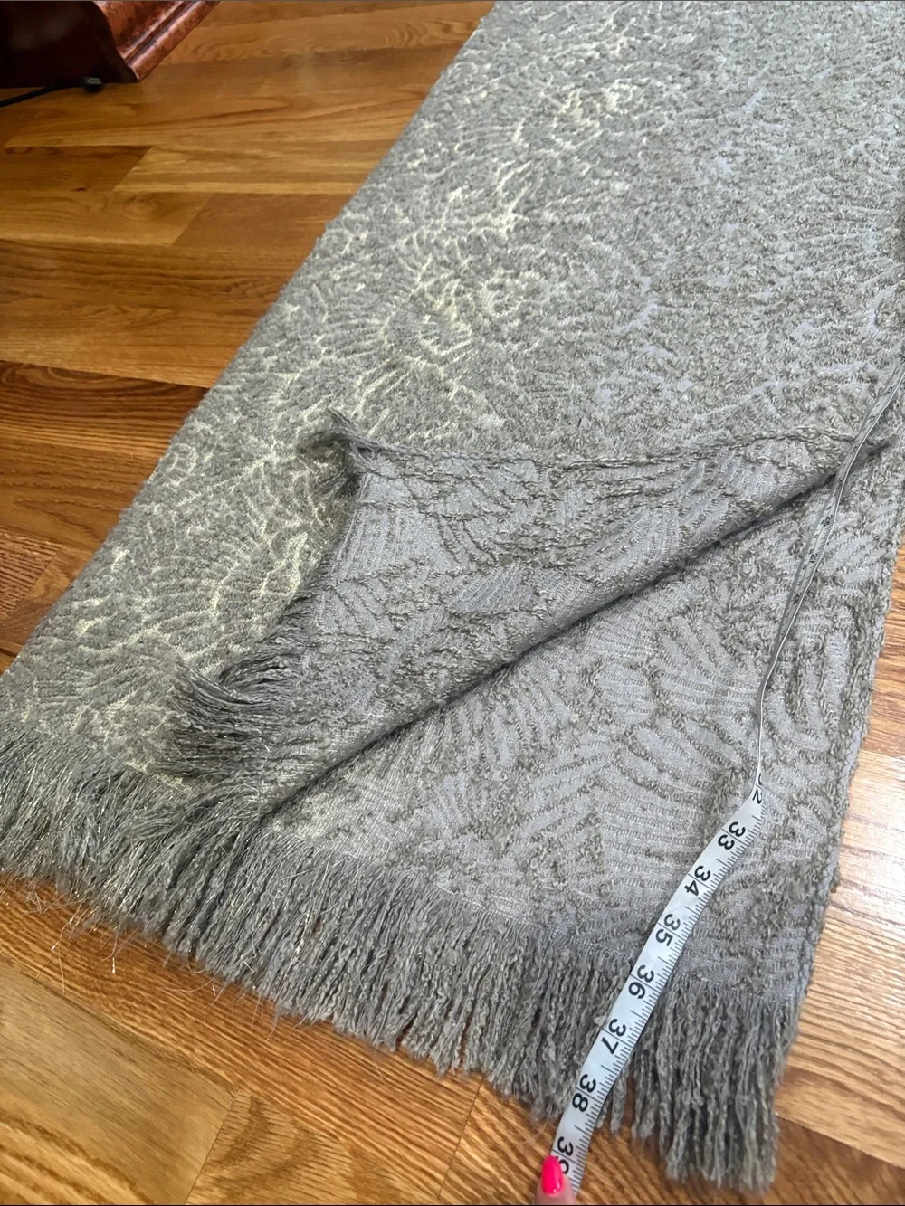Textured metallic gold gray floral textured pattern Fringe Shawl Wrap